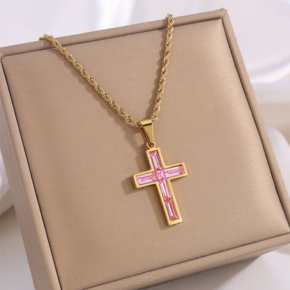 Fashion Jewelry European And American Ing Style Diamond Cross Necklace Unique No Color Fading - Linemory