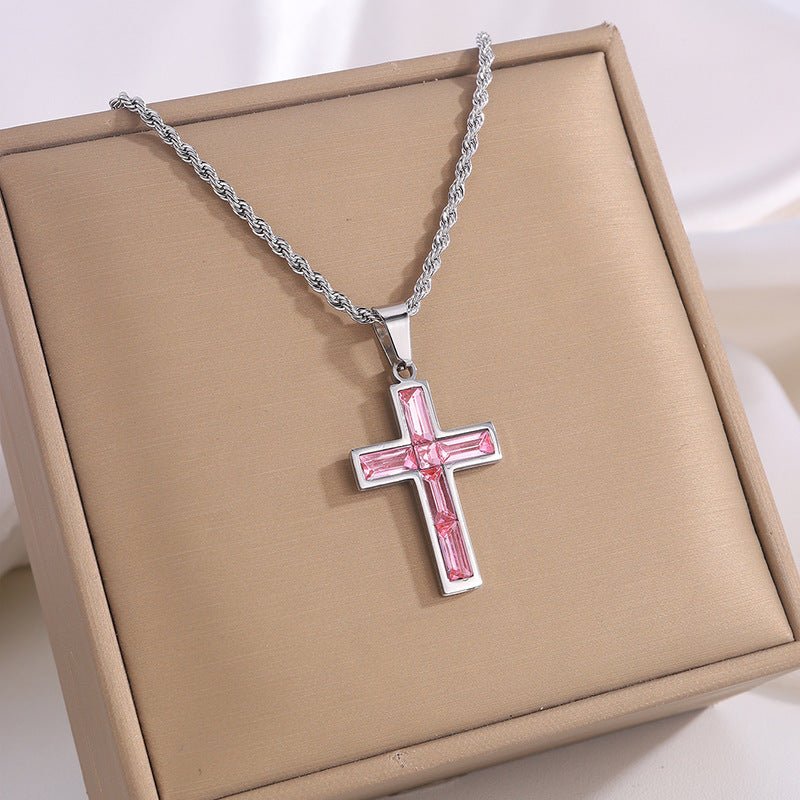 Fashion Jewelry European And American Ing Style Diamond Cross Necklace Unique No Color Fading - Linemory