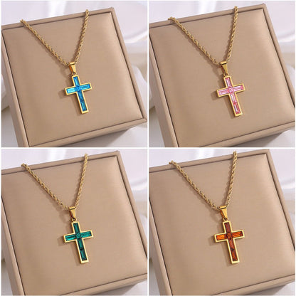 Fashion Jewelry European And American Ing Style Diamond Cross Necklace Unique No Color Fading - Linemory