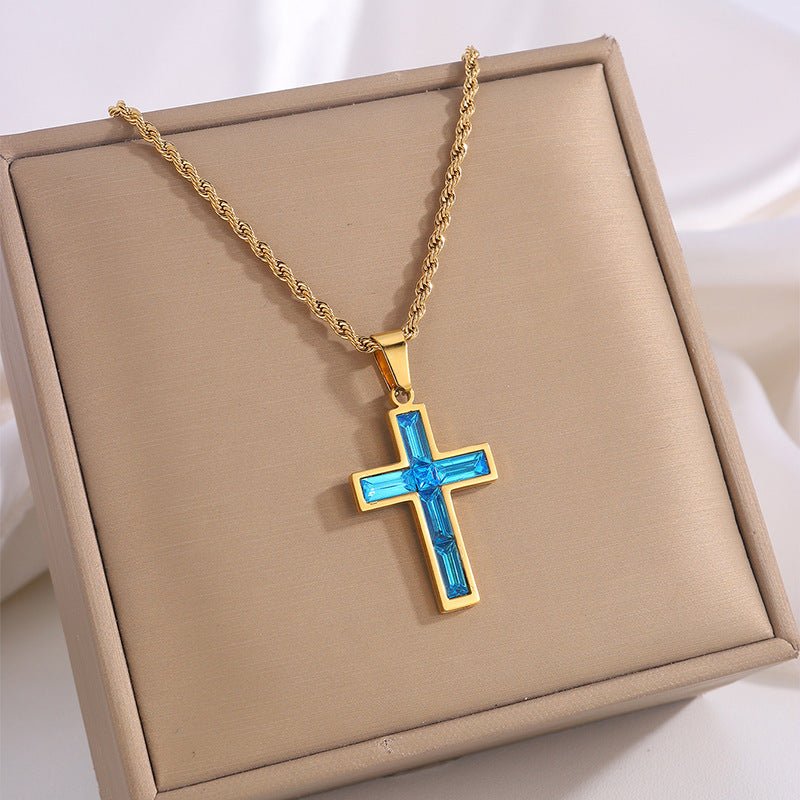 Fashion Jewelry European And American Ing Style Diamond Cross Necklace Unique No Color Fading - Linemory