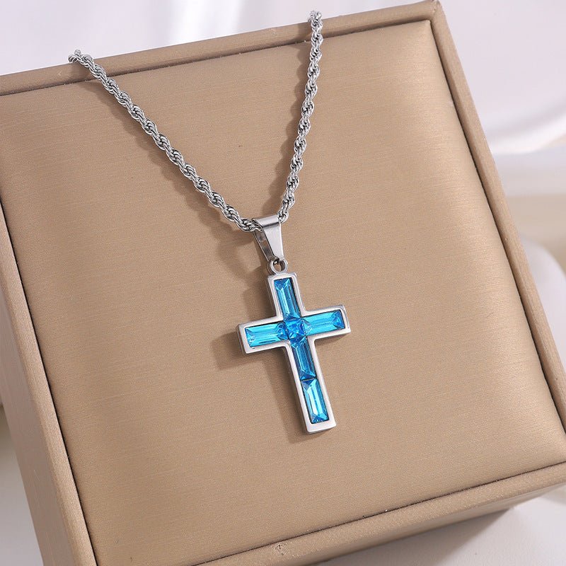 Fashion Jewelry European And American Ing Style Diamond Cross Necklace Unique No Color Fading - Linemory