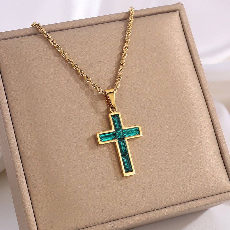 Fashion Jewelry European And American Ing Style Diamond Cross Necklace Unique No Color Fading - Linemory