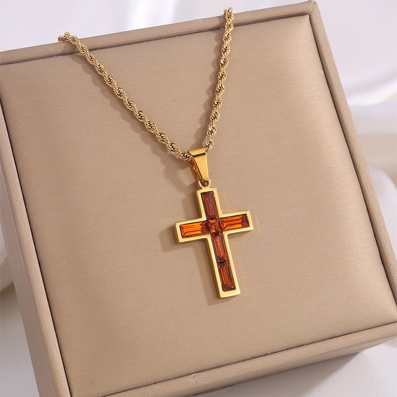 Fashion Jewelry European And American Ing Style Diamond Cross Necklace Unique No Color Fading - Linemory