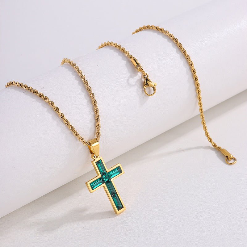 Fashion Jewelry European And American Ing Style Diamond Cross Necklace Unique No Color Fading - Linemory