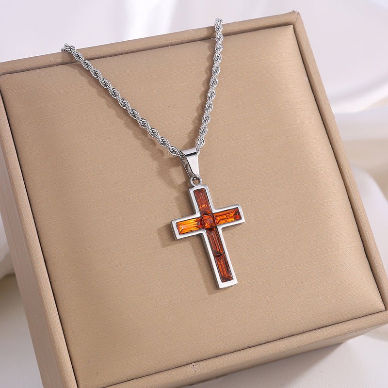 Fashion Jewelry European And American Ing Style Diamond Cross Necklace Unique No Color Fading - Linemory