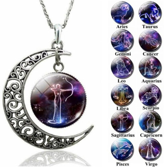 Starry Sky 12 Constellation Moon Necklace Time Gem - Linemory